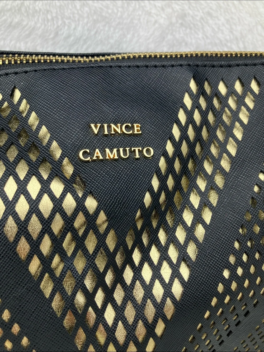 Vince Camuto Black & Gold Perforated Cosmetic Case